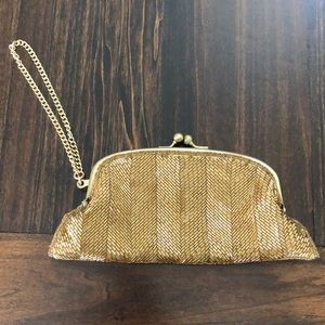 Gold Beaded Clutch/Wristlet